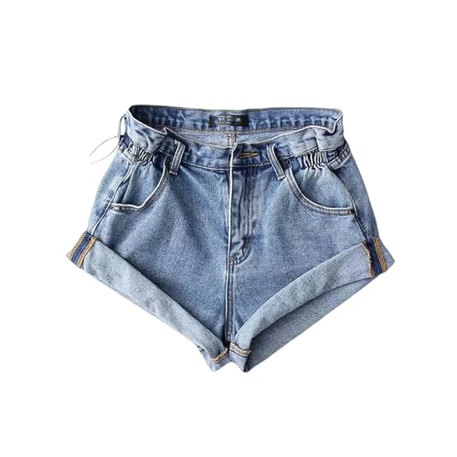 AYKZGIQS Shorts Damen Sommer-Denim-Shorts Fünffarbige Elastische Taille Curled Denim Hot Hosen Für Frauen-hellblau-m von AYKZGIQS