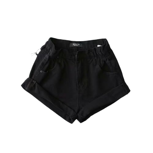 AYKZGIQS Shorts Damen Sommer-Denim-Shorts Fünffarbige Elastische Taille Curled Denim Hot Hosen Für Frauen-schwarz-XXS von AYKZGIQS