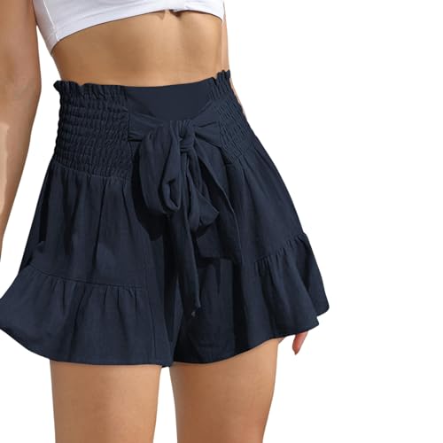 AYKZGIQS Shorts Damen Sommer Riemchen Rüschen Mode Frauen Mit Weit Ligenden Shorts Vielseitige Freizeitkulottes Drapy-blau-m von AYKZGIQS
