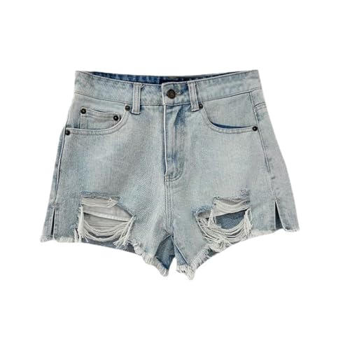 AYKZGIQS Shorts Damen Zerrissene Lässige, Verzweifelte Jeans Kurze Hochtüfendeckung Hüftlebehosen Street Hip-hop Hosen Frauen-hellblau-l von AYKZGIQS