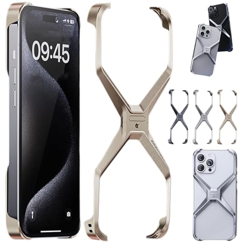 X Shape Anti-Fall Bare Phone Case,X Shaped Metal Frame for iPhone,Metal Corner Pad Anti-Fall Phone Case,Premium Aluminum Alloy Cover for iPhone 15/14/13 Pro Max (Gold,13promax) von AYLHO