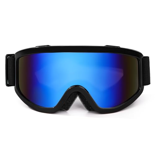 AYMQC Skibrille Motocross Brille UV Schutzbrille Snowboardbrille mit Schaumstoffpolsterung für Outdoor Aktivitäten Damen Herren Blau mit Schwarzer Rahmen von AYMQC