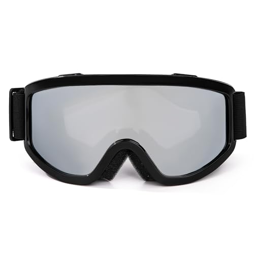 AYMQC Skibrille Motocross Brille UV Schutzbrille Snowboardbrille mit Schaumstoffpolsterung für Outdoor Aktivitäten Damen Herren Silberweiß mit Schwarzer Rahmen von AYMQC