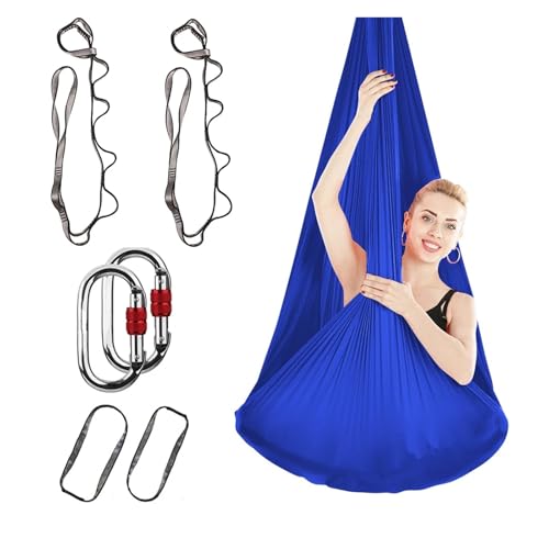 AYWTIUN Aerial yogatuch 4M Aerial Yoga Hängematten-Set Yoga Swing Aerial Silk mit Verlängerungsgurten und Karabinern Verbesserte Flexibilität Rumpfstärke(Blue) von AYWTIUN