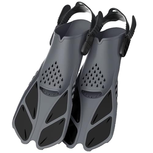 AYWTIUN Flossen Schnorchelflossen, verstellbare Schnallen, Schwimmflossen, Kurze Silikon-Tauchschuhe, offene Ferse, Reisegröße, Erwachsene, Männer, Frauen(Black,L/XL) von AYWTIUN