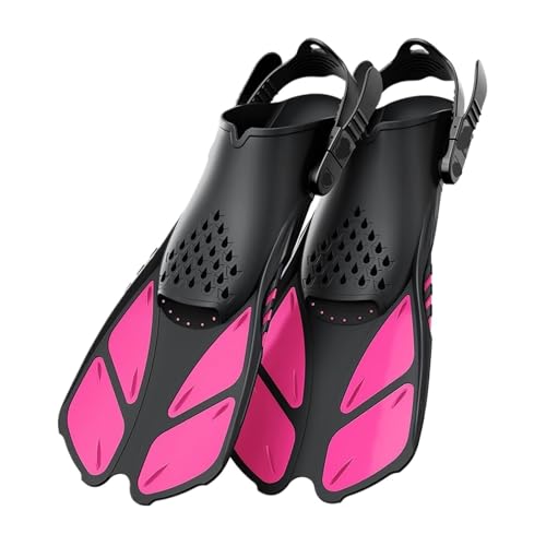 AYWTIUN Flossen Schnorchelflossen, verstellbare Schnallen, Schwimmflossen, Kurze Silikon-Tauchschuhe, offene Ferse, Reisegröße, Erwachsene, Männer, Frauen(Pink,L/XL) von AYWTIUN