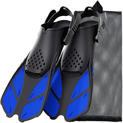 AYWTIUN Flossen Schnorchelflossen, verstellbare Schnallen, Schwimmflossen, Kurze Silikon-Tauchschuhe, offene Ferse, Reisegröße for Erwachsene(Blue,S/M) von AYWTIUN