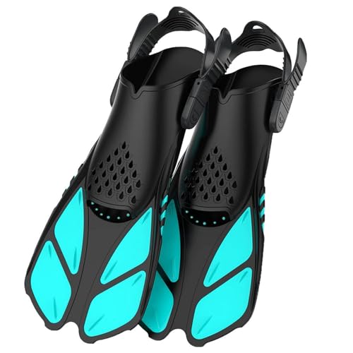 AYWTIUN Flossen Schnorchelflossen, verstellbare Schnallen, Schwimmflossen, Kurze Silikon-Tauchschuhe, offene Ferse, Reisegröße for Erwachsene(Sky Blue,S/M) von AYWTIUN