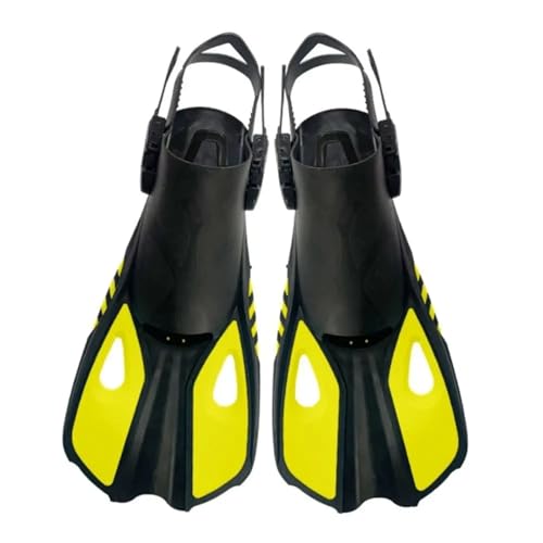 AYWTIUN Flossen Schnorchelflossen Schwimmflossen Kurze Tauchflossen Froschschuhe Entenweben Verstellbare Reisegröße Aus Silikon Offene Ferse for Erwachsene(Yellow) von AYWTIUN