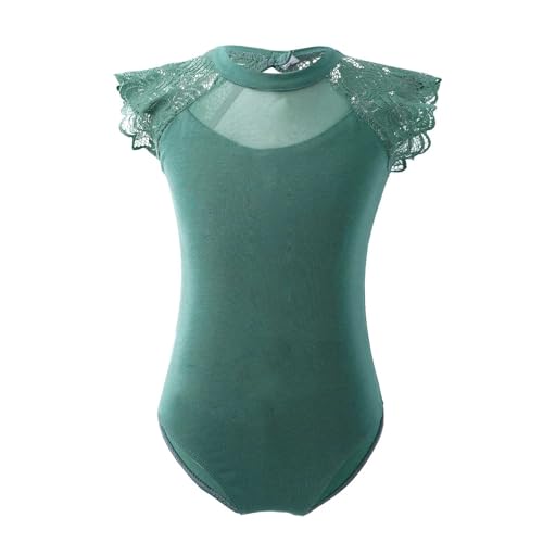 AYWTIUN Mädchen Turnanzug Ballettanzug for Mädchen, Gymnastikkostüm, ärmellos, Spitze, Tanztraining, Wettkampf-Bodysuit, Ballerina-Tanzbekleidung(Green,130) von AYWTIUN