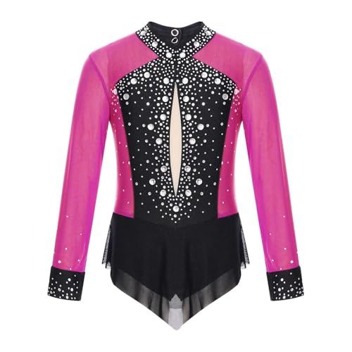 AYWTIUN Mädchen Turnanzug Gymnastikanzug for Mädchen, Rhythmische Gymnastik, Body mit Strasssteinen, Yoga, Eiskunstlauf, Overall, Ballettkleidung(Pink,12Y) von AYWTIUN