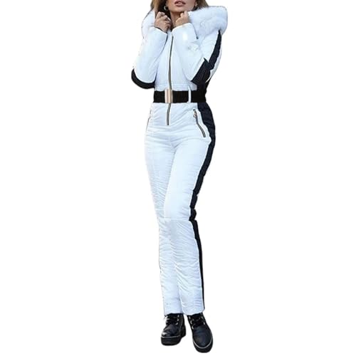 AYWTIUN Skianzug Damen Damen Winter-Skianzug mit Kapuze, Outdoor-Sport, Snowboard-Overalls, Skianzug, wasserdichter Outdoor-Reißverschluss-Skianzug mit abnehmbarem Kragen(White,M) von AYWTIUN