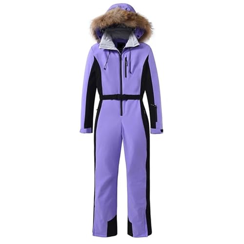 AYWTIUN Skianzug Damen Einteiliger Skianzug for Damen, Winter, Winddicht, Ski-Overall, Snowboard-Anzug, weibliche Schneekostüme(Purple,XL) von AYWTIUN