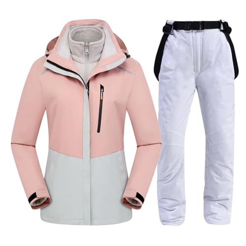 AYWTIUN Skianzug Damen Ski Anzug Frauen Winter wasserdichte Warme Mit Kapuze Winddicht Regenmantel Schnee Hosen Outdoor Snowboard Tragen Set Weibliche Skifahren Overalls(1Set(Pink White),Asian M) von AYWTIUN