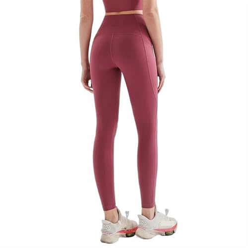 AYWTIUN Yoga leggings Damen Damen Leggings Yogahose Push-Up Fitnesshose Weiche Hohe Taille Seitentasche Nahtlose Hip Lift Elastische Legging Lässige Jogginghose(Purple red,L/8) von AYWTIUN