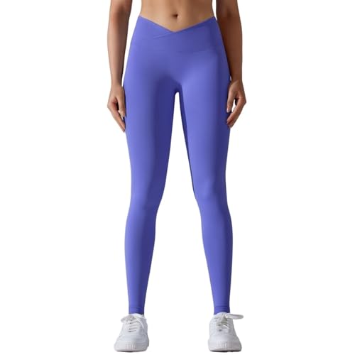 AYWTIUN Yoga leggings Damen Damen Yoga-Leggings mit Crossover-Taille und Hüfte, Gym-Leggings, Nahtlose Sporthose, hohe Taille, Fitness-Leggings, Workout, Laufen(Blue Purple,M) von AYWTIUN