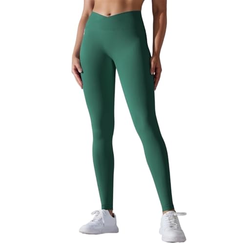 AYWTIUN Yoga leggings Damen Damen Yoga-Leggings mit Crossover-Taille und Hüfte, Gym-Leggings, Nahtlose Sporthose, hohe Taille, Fitness-Leggings, Workout, Laufen(Dark Green,S) von AYWTIUN