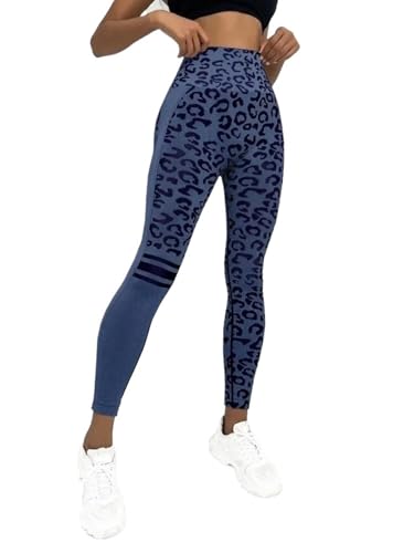 AYWTIUN Yoga leggings Damen Damen-Yogahose mit Leopardenmuster, nahtlos, hohe Taille, Hüftlifting, Pfirsich-Hüfte, Fitnesshose, Yogaanzug, Enge Laufsporthose(Blue,M) von AYWTIUN