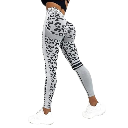 AYWTIUN Yoga leggings Damen Damen-Yogahose mit Leopardenmuster, nahtlos, hohe Taille, Hüftlifting, Pfirsich-Hüfte, Fitnesshose, Yogaanzug, Enge Laufsporthose(Gray,S) von AYWTIUN
