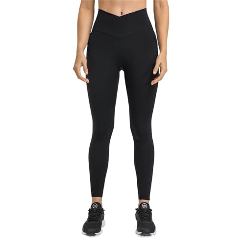 AYWTIUN Yoga leggings Damen Nahtlose Yogahose for Damen, Leggings mit Seitentaschen, gekreuzter Taille, Workout-Leggings, Fitness-Sporthose for Laufen(Black,XS) von AYWTIUN