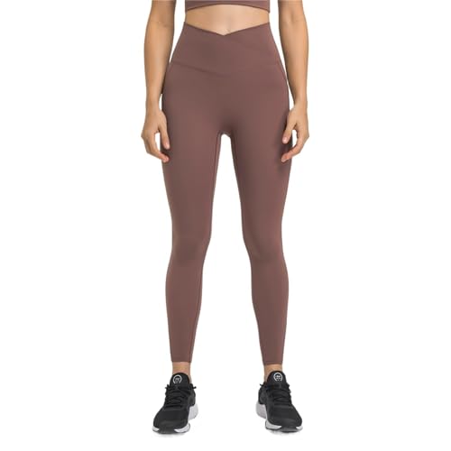 AYWTIUN Yoga leggings Damen Nahtlose Yogahose for Damen, Leggings mit Seitentaschen, gekreuzter Taille, Workout-Leggings, Fitness-Sporthose for Laufen(Grey Brown,M) von AYWTIUN