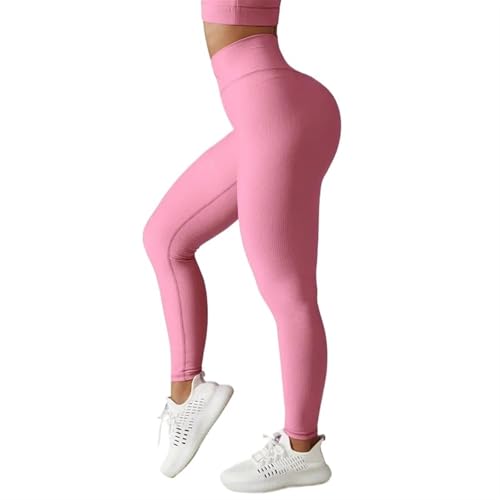 AYWTIUN Yoga leggings Damen Yoga-Leggings for Damen, Fitnessstudio-Outfit, passende Damen-Trainingsübungen, Sport, gerippte Leggings, Fitness for Frauen, Push-Up-Kleidung, Strumpfhosen(Pink,L) von AYWTIUN