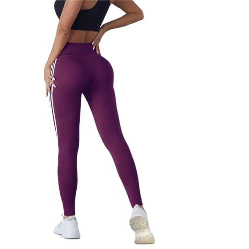 AYWTIUN Yoga leggings Damen Yoga-Leggings for Damen, gestreift, schmale Sporthose, hohe Taille, Hüftlifting, lässige Strumpfhose, Workout, Laufen, Dehnbare Gym-Leggings(Purple,S) von AYWTIUN