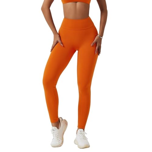 AYWTIUN Yoga leggings Damen Yogahosen Damen Gym Workout Po-Leggings for Fitness Nylon Hohe Taille Lange Hosen Damen Hip Push UP Strumpfhosen Damen(Orange,S) von AYWTIUN
