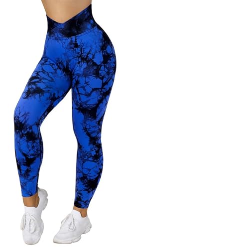 AYWTIUN Yoga leggings Damen Yogahosen for Damen, Nahtlose Leggings im Fitnessstudio, Batik-Fitness-Leggings, Push-Up-Workout-Sport-Leggings, weibliches Outfit(Tie dyed blue,L) von AYWTIUN