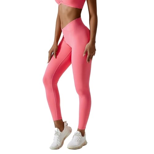 AYWTIUN Yoga leggings Damen Yogahosen for Damen, hohe Taille, nacktes Gefühl, Nahtlose Leggings, gekreuzte Taille, atmungsaktiv, schnelltrocknend, Gym-Leggings, Sport, Damen, Fitness(Rose Pink,12 L) von AYWTIUN