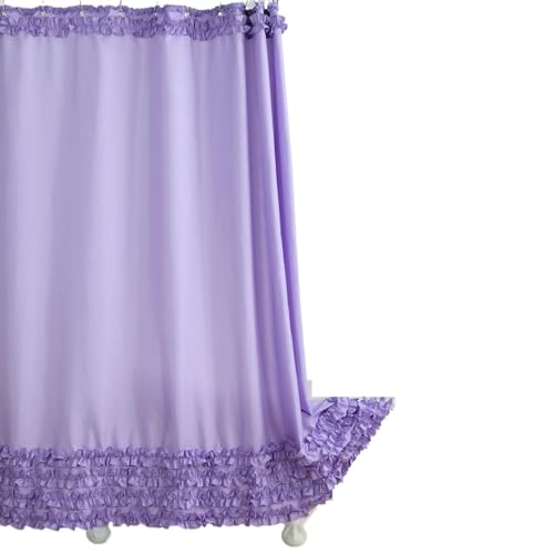 Duschvorhang Duschvorhang, gerüscht, weiß, modern, Polyester, wasserdicht, Stoff, solide, dekorativer Vorhang (Color : Ruffled-Purple, Size : W 200cm x L 183cm) von AYWTIUN