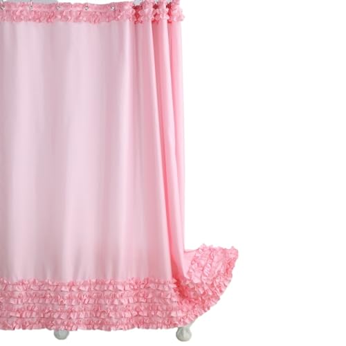 Duschvorhang Duschvorhang, gerüscht, weiß, modern, Polyester, wasserdicht, Stoff, solide, dekorativer Vorhang (Color : Ruffled-pink, Size : W 160cm x L 183cm) von AYWTIUN