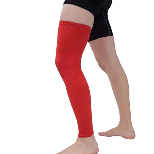 Kompressionsstrümpfe 1 Stück Kompressions-Beinmanschette, volle Länge, Beinmanschette, Sport-Radsport-Beinmanschetten for Oberschenkel, Knie, Wade, for Männer und Frauen, Fahrrad, Basketball(Red,XXL) von AYWTIUN