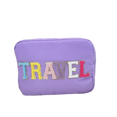 Kosmetiktasche Kosmetiktasche, große Kapazität, Damen-Briefaufkleber, Damen-Nylon-Make-up-Hülle, Reise-Aufbewahrungstaschen, tragbare Damen-Geldbörse, Handtaschen(Color:TRAVEL Purple) von AYWTIUN