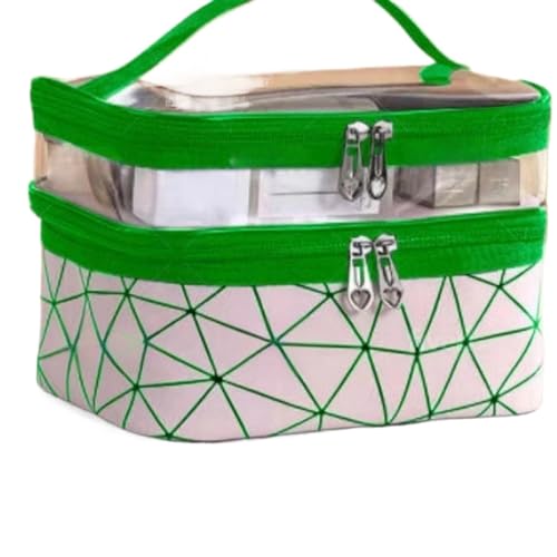 Kosmetiktasche Make-up-Tasche, doppelt tragbar, große Kapazität, Reise-Multifunktions-Kulturbeutel, tragbare Aufbewahrungstasche(Color:Green) von AYWTIUN