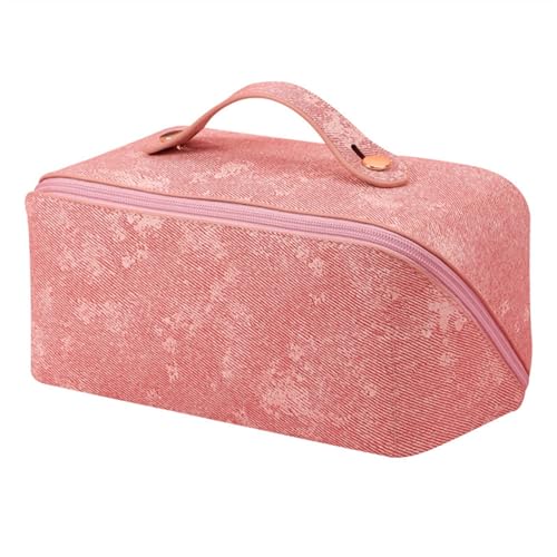 Kosmetiktasche Make-up Tasche PU Leder Tragbare Reise Waschen Kosmetik Tasche Toilettenartikel Organizer Weibliche Lagerung Handheld Box Große-kapazität(Color:Pink) von AYWTIUN