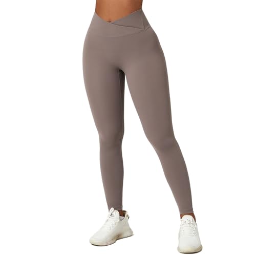 Yoga leggings damen Yogahosen for Damen, hohe Taille, nacktes Gefühl, nahtlose Leggings, gekreuzte Taille, atmungsaktiv, schnelltrocknend, Gym-Leggings, Sport, Damen, Fitness(Purple Grey,14 XL) von AYWTIUN