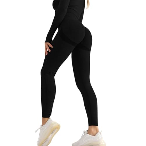 Yoga leggings damen Yogahosen for Damen, nahtlose Leggings mit hoher Taille, elastische, feste Yoga-Leggings fürs Joggen im Fitnessstudio, schnelltrocknend, Push-Up, schlanke Hose for Damen(Black,M) von AYWTIUN