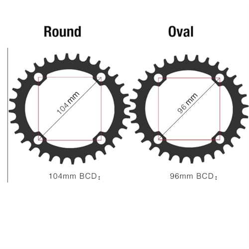 AYXAMO KettenbläTter，Narrow Wide Kettenblatt MTB Bike Kettenblatt 104bcd Crown Fahrrad Kette Rad Runde/Oval(Oval,38T_Black) von AYXAMO