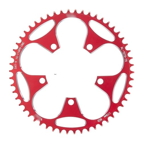 AYXAMO KettenbläTter，Narrow Wide Kettenblatt MTB Fahrrad 110BCD Schmal Breite Zahn Kette 36T-58T Kettenrad, Kurbel, Krone Ring, und Kurbel Set Teile Und Zubehör 110 BCD(54T Red and Screw) von AYXAMO