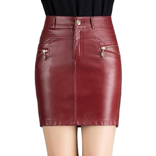 AYXAMO Lederrock，Lederrock Damen Schwarz Leder Rock USO apto para Frauen Herbst Und Winter Neue Abnehmen Büro Dame Röcke Plus Größe Hohe Taille PU Leder Bleistift Rock(Red,M) von AYXAMO