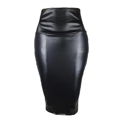 AYXAMO Lederrock，Lederrock Damen Schwarz Leder Rock Zurück Split Frauen Sexy Bodycon Bleistift Rock Sexy Büro Dame Bleistift Paket Röcke Hohe Taille Sommer Langen Rock(Black,S) von AYXAMO