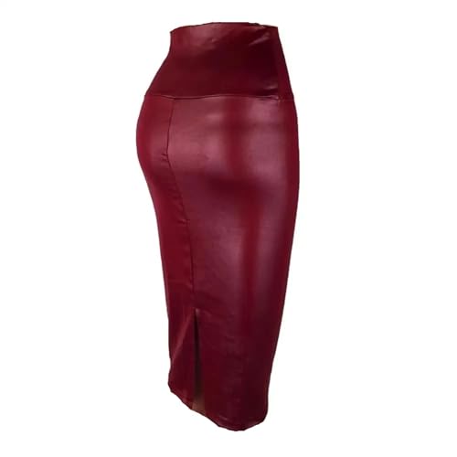 AYXAMO Lederrock，Lederrock Damen Schwarz Leder Rock Zurück Split Frauen Sexy Bodycon Bleistift Rock Sexy Büro Dame Bleistift Paket Röcke Hohe Taille Sommer Langen Rock(Red,M) von AYXAMO