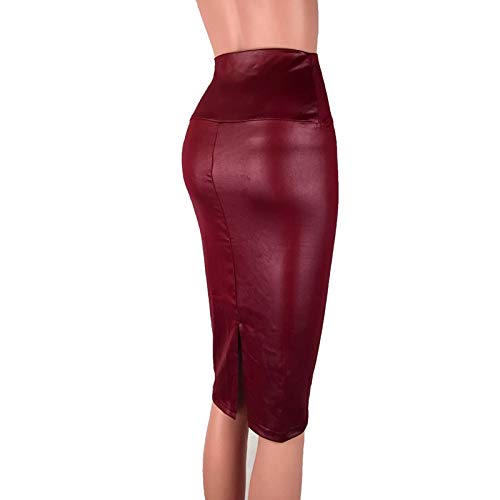 AYXAMO Lederrock Damen Schwarz，Lederrock Kurz Back Split Frauen Sexy Rock Black Rock Hohe Taille Pu. Lederrock Vintage Lange Bleistiftröcke(Split Wine red,L) von AYXAMO