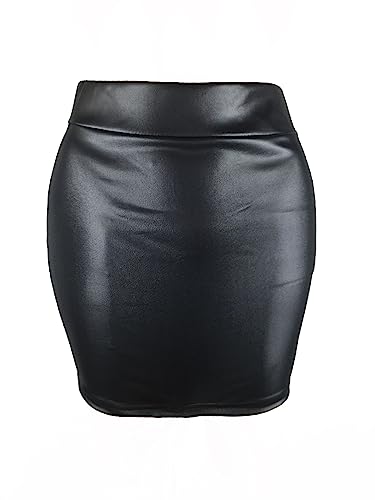 AYXAMO Lederrock Damen Schwarz，Lederrock Kurz Mode Frauen Mini Faux Leder röcke Winter sexy hohe Taille fest Farbe Kurze Party Night Club Rock(Black,3XL) von AYXAMO