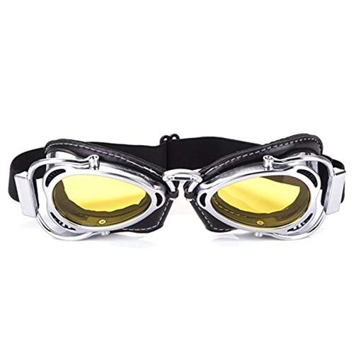 AYXAMO Motorradbrille，Motorradbrille Herren MTB-Biker-Goggles Motorrad-Goggle-Sonnenbrillen-Roller Moto Aviateur-Weinlese-Gläser Motocross Goggle(Silver Yellow) von AYXAMO