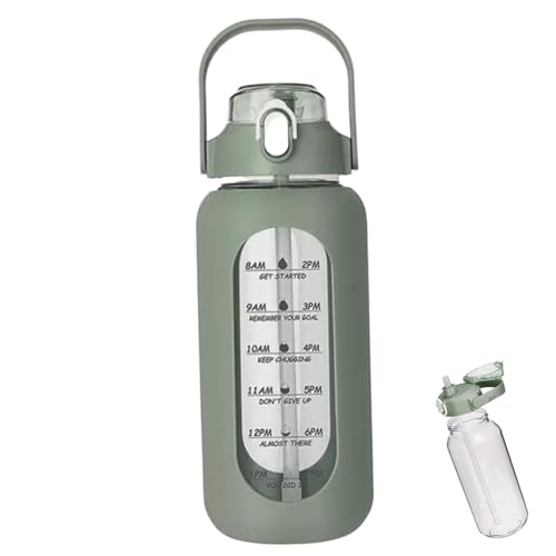 56 Unzen Glaswasserflasche mit Stroh, Glasflasche mit Silikonhülle und Zeitmarker Sport Wasserkrug Motivationswasserflasche Flasche Leckdosen Wasserkrug für Fitnessstudio Home Clear Water Flasche von AZIDWERYQ