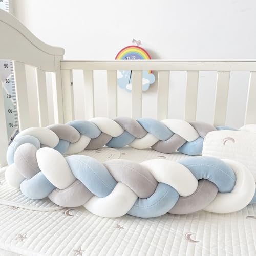 AZMAHT Bettschlange Baby 3 Strands Bettschlange Geflochten Babybett Umrandungen Superweich Knotenkissen Kopfkissen Baumwolle Neugeborene Kopfschutz Kissen Stillkissen,A03,350cm von AZMAHT