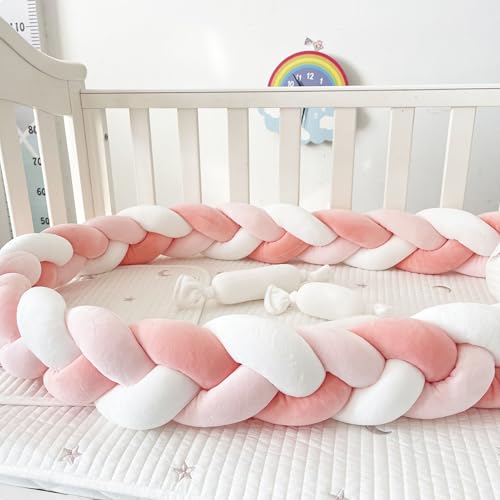 AZMAHT Bettschlange Baby 3 Strands Bettschlange Geflochten Babybett Umrandungen Superweich Knotenkissen Kopfkissen Baumwolle Neugeborene Kopfschutz Kissen Stillkissen,A05,400cm von AZMAHT