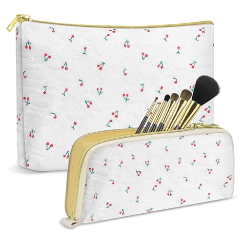 AZURAOKEY 2 Stück Kulturbeutel for Damen, Blumen-Make-up-Organizer, großes Fassungsvermögen, Reise-Kosmetiktasche, tragbare Make-up-Tasche von AZURAOKEY